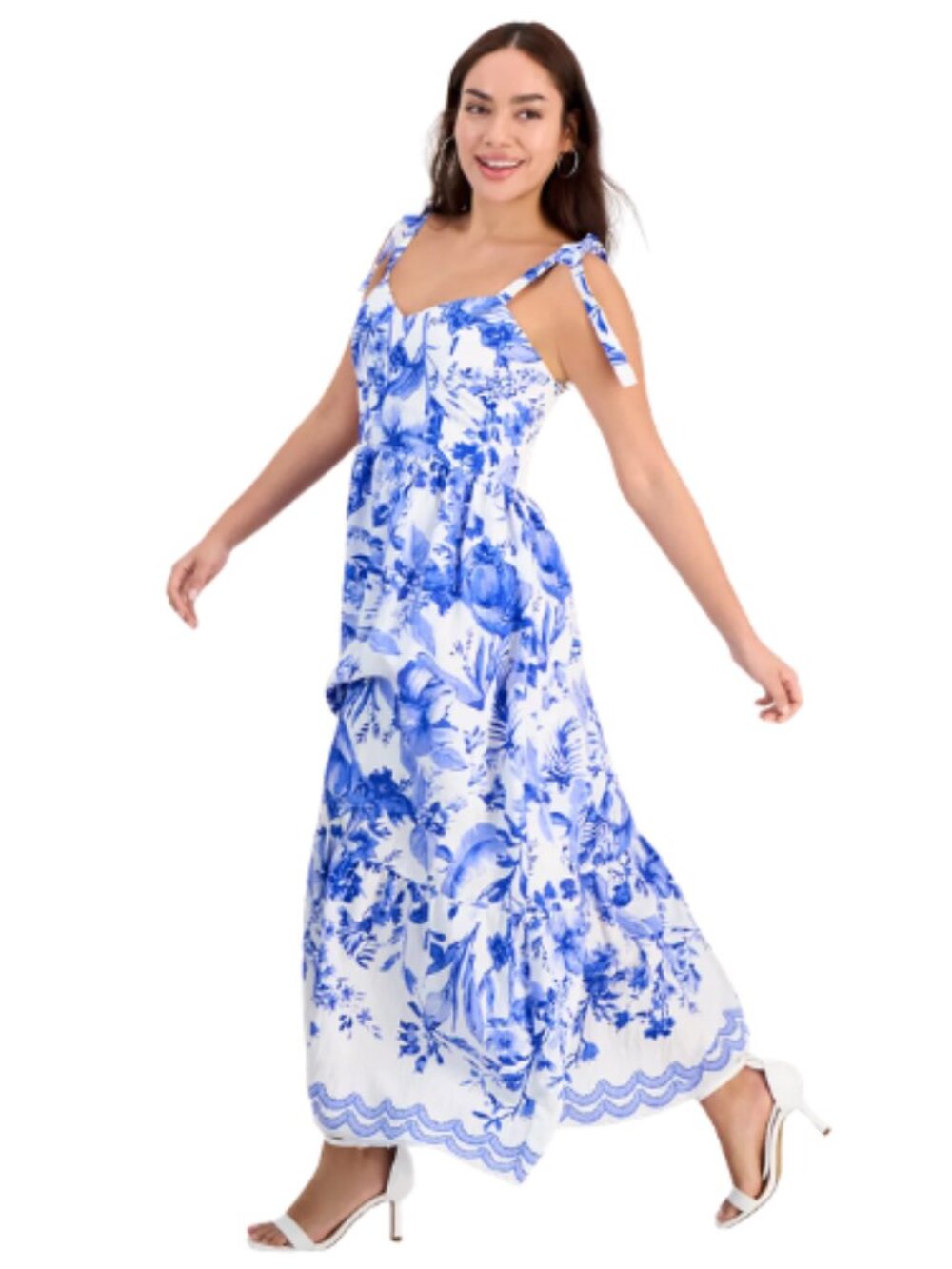 Sam Edelman Blue White Floral V Neck Maxi A-Line Sundress Size 6
